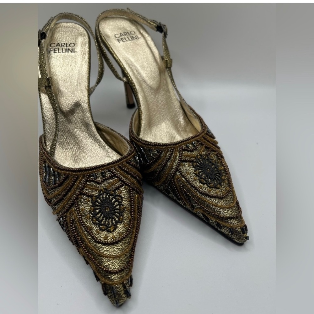 Carlo Fellini Women’s Lyli Nightlife Sequin Slingback Gold Shoes Size 8 - Picture 3 of 10